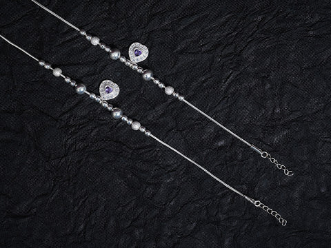 Pure Silver With Amethyst Stone Anklets