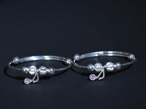 Pure Silver With Oxidized Finishing Light Weight Children Adjustable Bangles