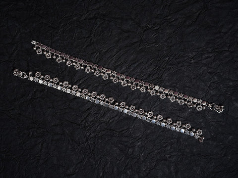 Pure Silver With Oxidized Finishing Light Weight Anklets
