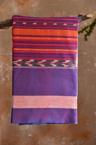 Purple Base Multicolor Cotton Ikat Double Bedsheet