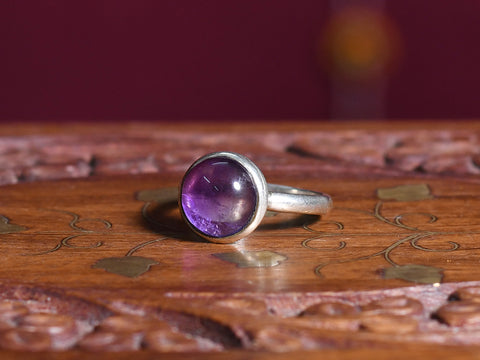 Purple Amethyst Stone Pure Silver Ring