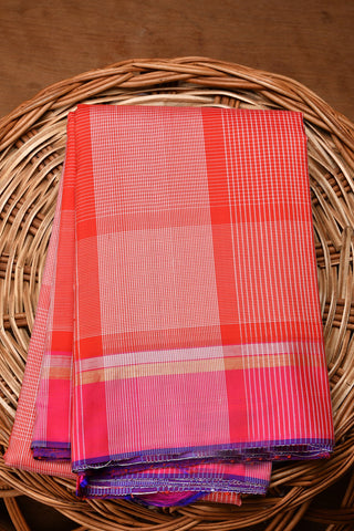 Red Plaid Checks Kanchipuram Silk Saree