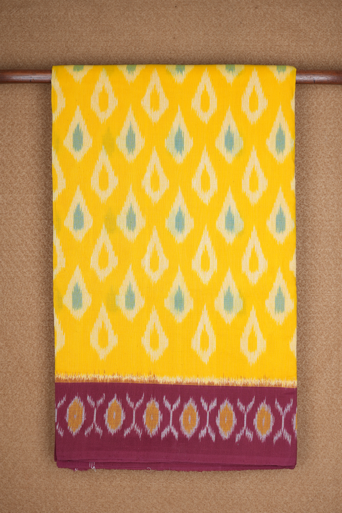 Rain Drops Design Honey Yellow Pochampally Cotton Saree