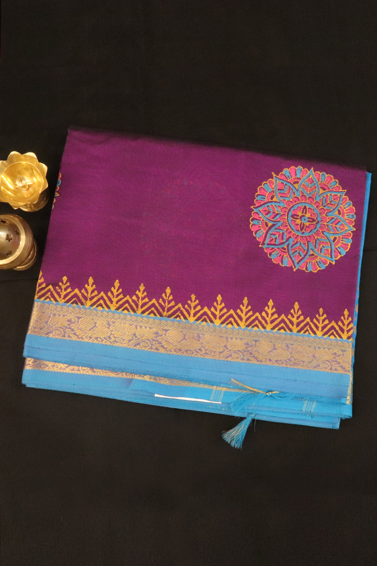 Rangoli Design Grape Purple Traditional Silk Cotton Saree
