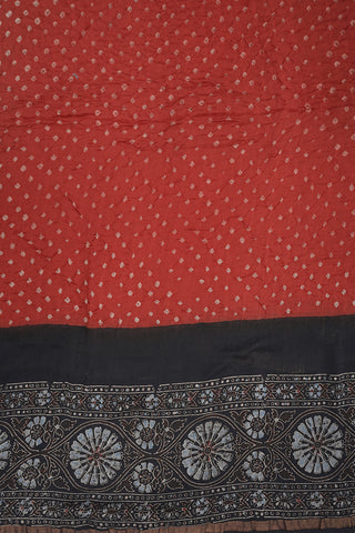 Vermillion Red Ajrakh Printed Bandhani Chanderi Cotton Saree