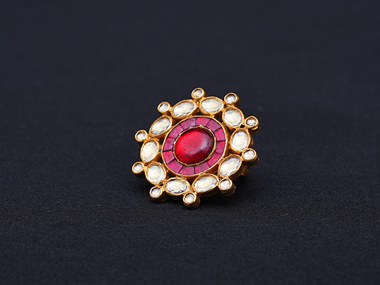 Red And White Stone Gold Plated Silver Statement Ring
