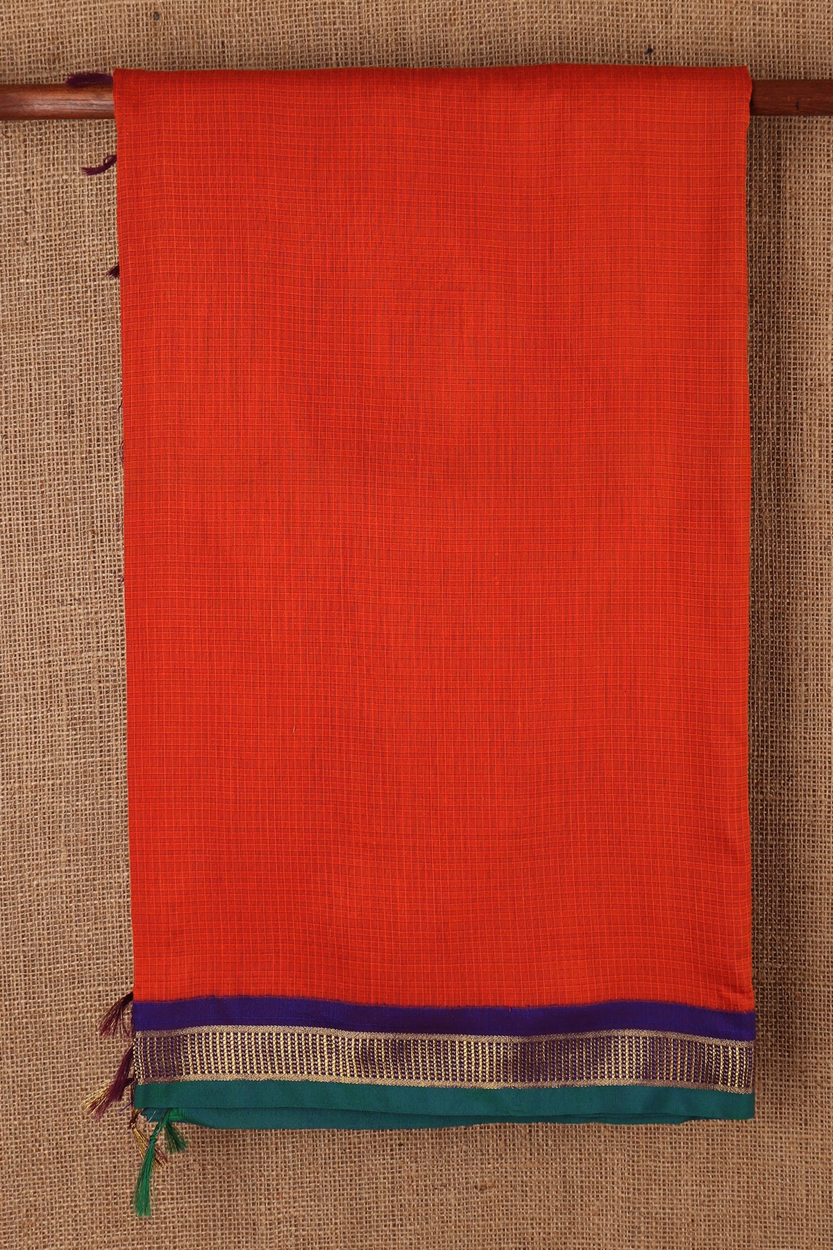 Small Border With Reddish Orange Kalyani Cotton Saree