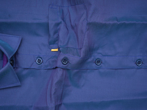 Regular Collar Berry Blue Art Silk Shirt With Velcro Dhoti Set