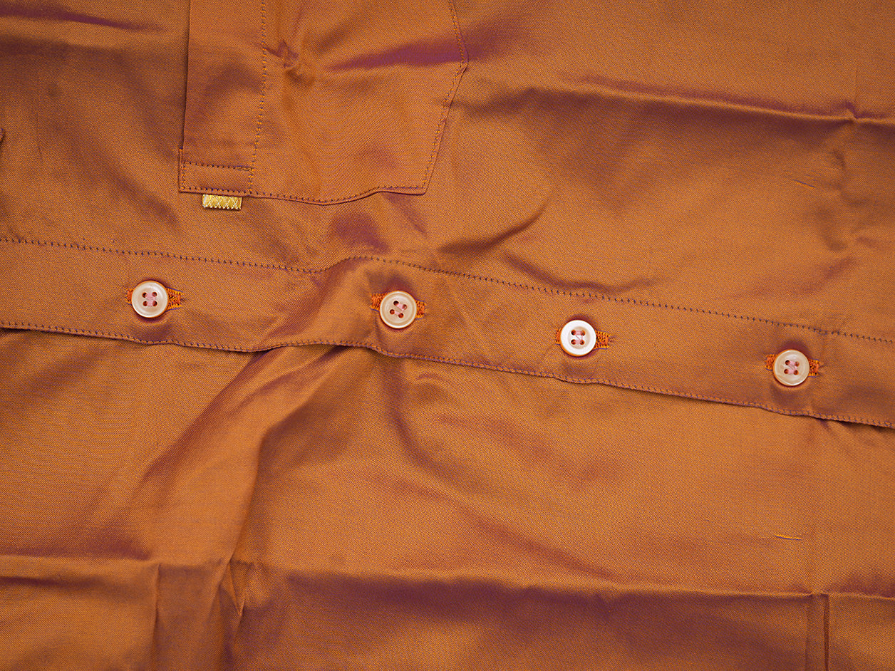 Regular Collar Ochre Orange Art Silk Shirt With Velcro Dhoti Set