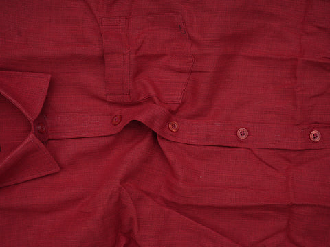 Regular Collar Cherry Red Cotton Shirt With Velcro Dhoti Set