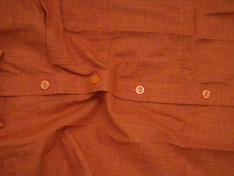 Regular Collar Spiced Orange Cotton Shirt With Velcro Dhoti Set