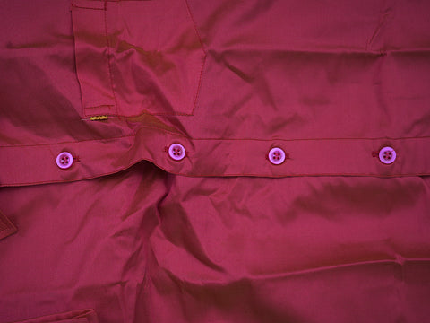 Regular Collar Ruby Red Art Silk Shirt With Velcro Dhoti Set