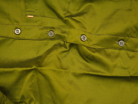 Regular Collar Mehendi Green Art Silk Shirt With Velcro Dhoti Set