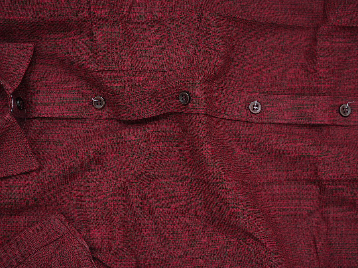Regular Collar Burgundy Red Cotton Shirt With Velcro Dhoti Set