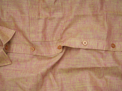 Regular Collar Melon Orange Cotton Shirt With Velcro Dhoti Set