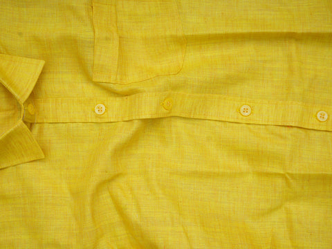 Regular Collar Lemon Yellow Cotton Shirt With Velcro Dhoti Set