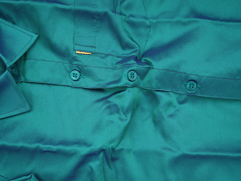 Regular Collar Emerald Green Art Silk Shirt With Velcro Dhoti Set