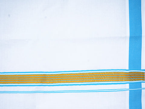 Regular Collar Turkish Blue Cotton Shirt With Velcro Dhoti Set