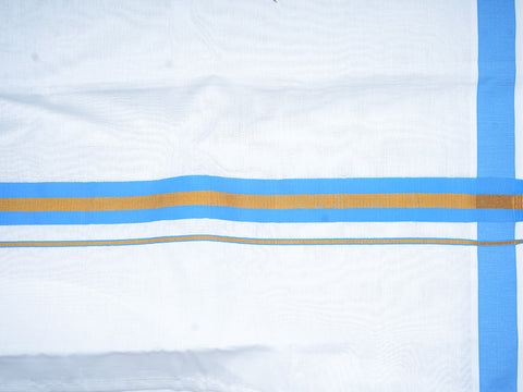 Regular Collar Sea Blue Cotton Shirt With Velcro Dhoti Set