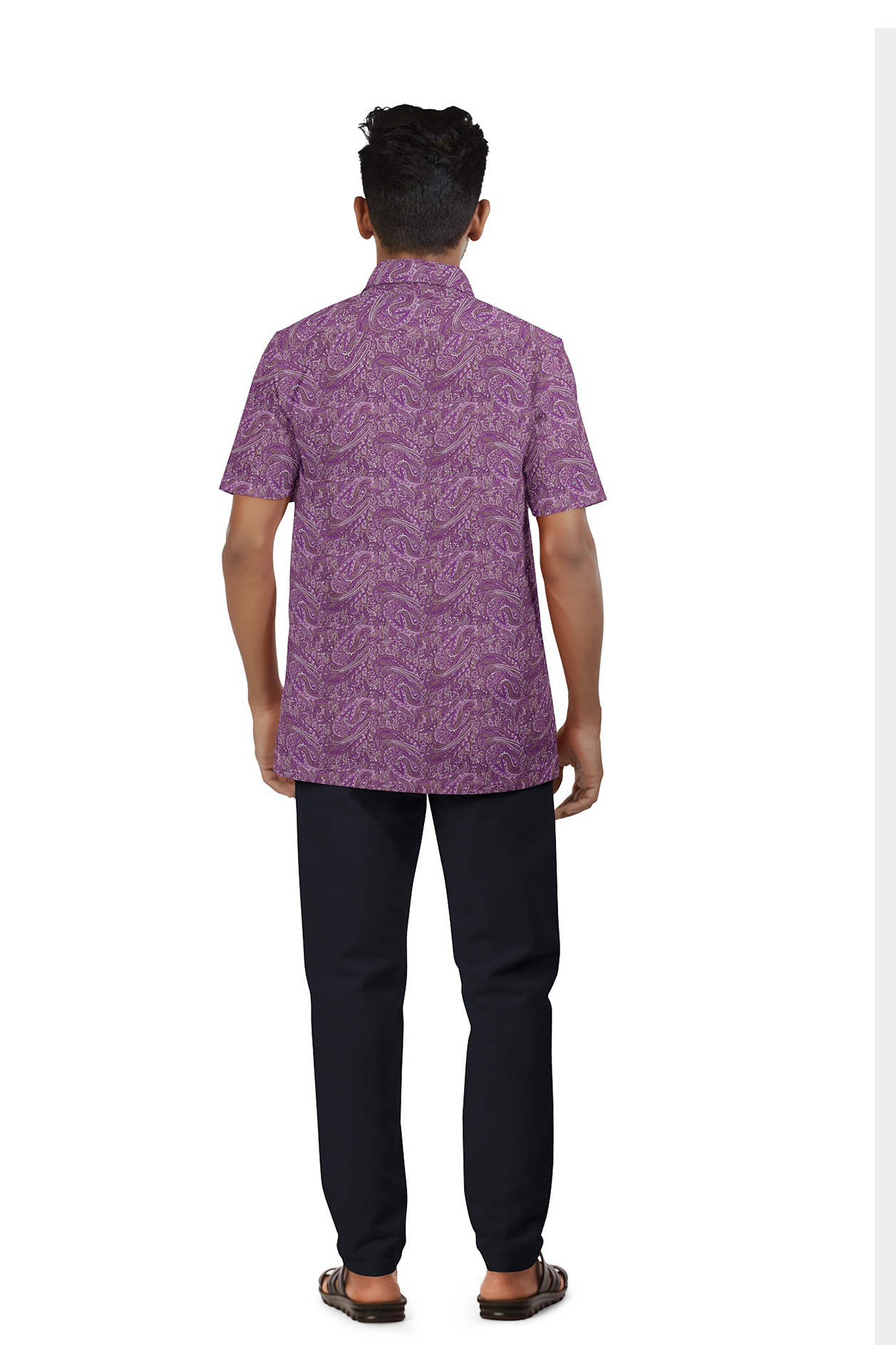 Regular Collar Allover Design Purple Printed Silk Shirt