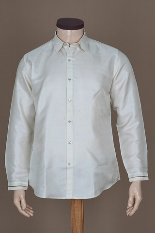 Regular Collar Chevron Design Egg White Dobby Silk Shirt