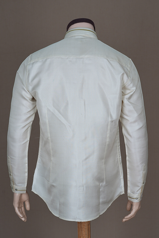 Regular Collar Chevron Design Egg White Dobby Silk Shirt