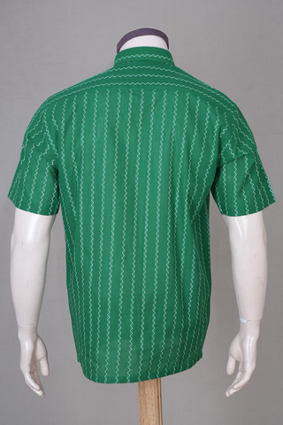Regular Collar Chevron Design Emerald Green Cotton Shirt