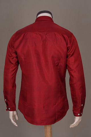 Regular Collar Chevron Design Rust Red Dobby Silk Shirt