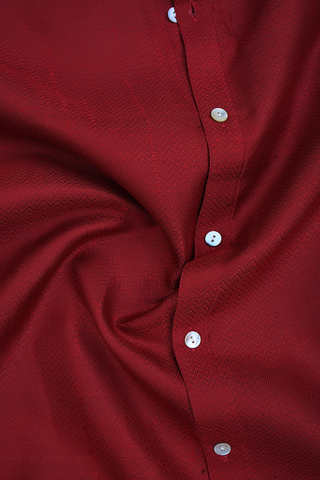 Regular Collar Chevron Design Rust Red Dobby Silk Shirt