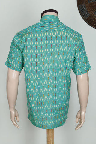 Regular Collar Chevron Design Sea Green Cotton Shirt