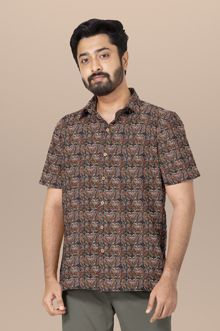 Regular Collar Multicolor Printed Silk Shirt