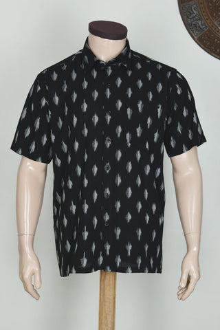 Regular Collar Ikat Design Black Cotton Shirt