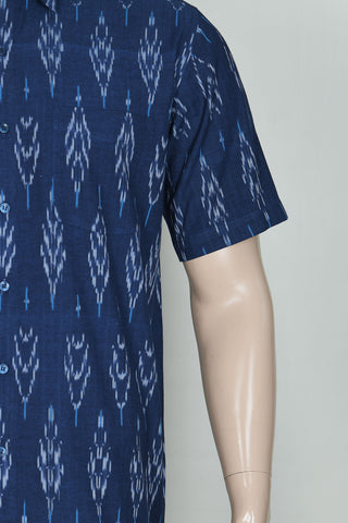 Regular Collar Ikat Design Navy Blue Cotton Shirt