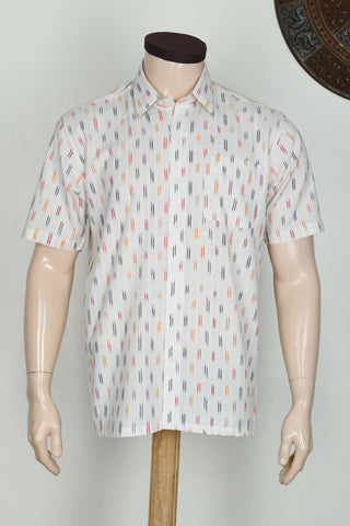 Regular Collar Ikat Design Off White Cotton Shirt