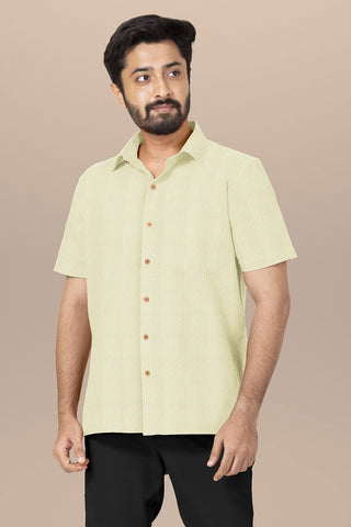 Regular Collar In Stripes Cream Color Cotton Shirt