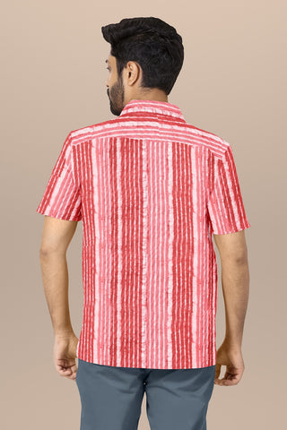 Regular Collar In Stripes Red Cotton Shirt