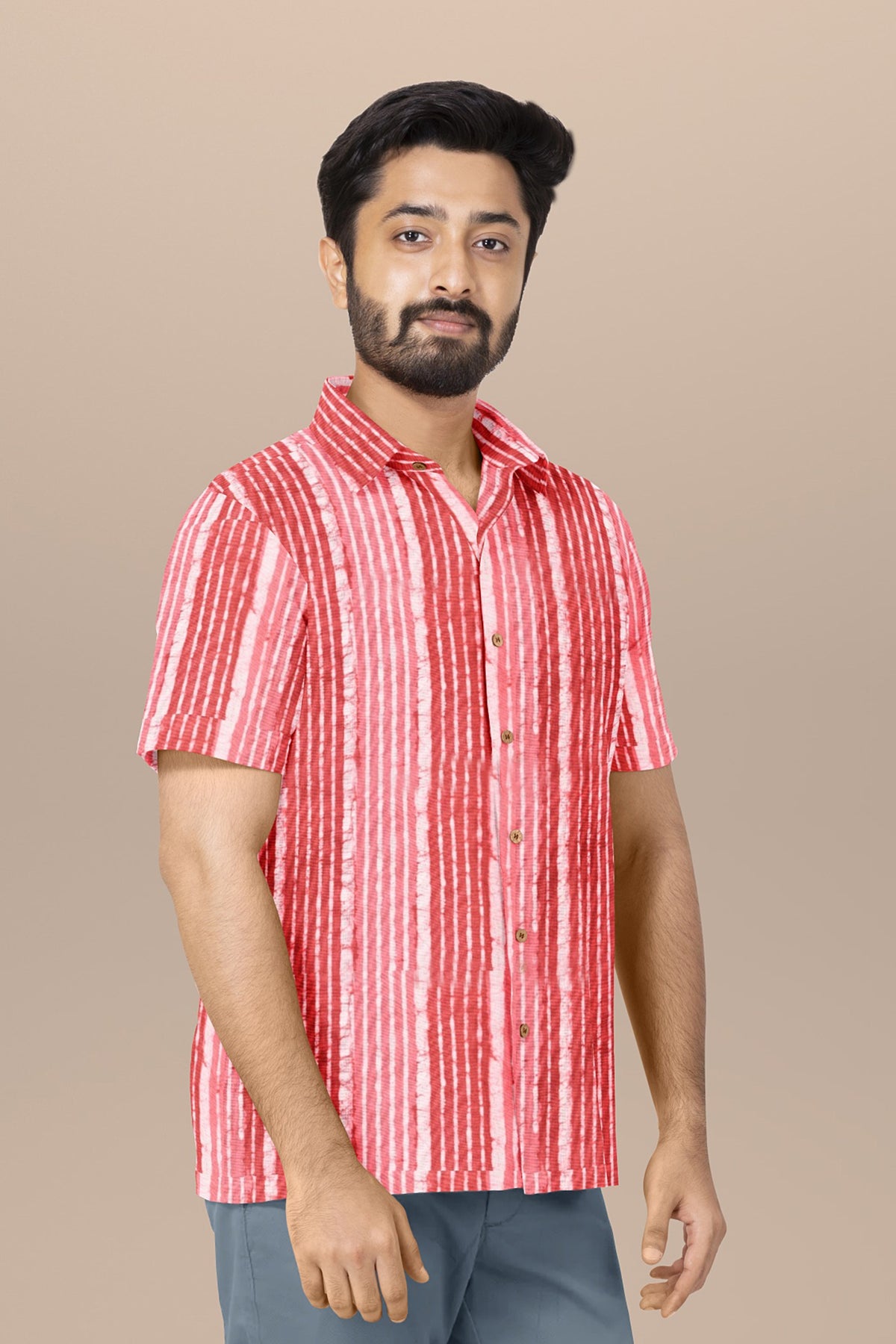Regular Collar In Stripes Red Cotton Shirt
