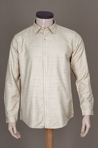 Regular Collar Jacquard Design Beige Banaras Silk Shirt