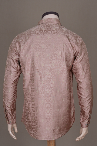 Regular Collar Jacquard Design Dusty Pink Banaras Silk Shirt