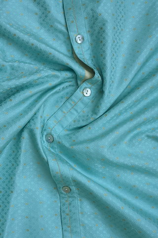 Regular Collar Jacquard Design Mint Blue Banaras Silk Shirt