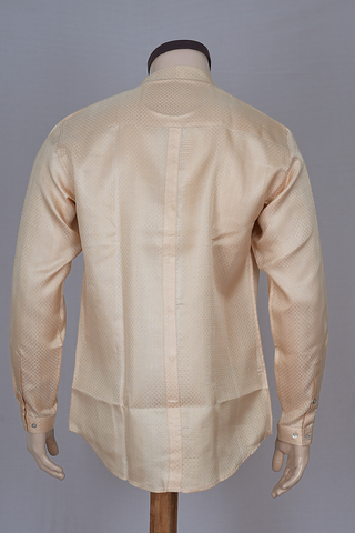 Chinese Collar Jacquard Design Pastel Tan Banaras Silk Shirt
