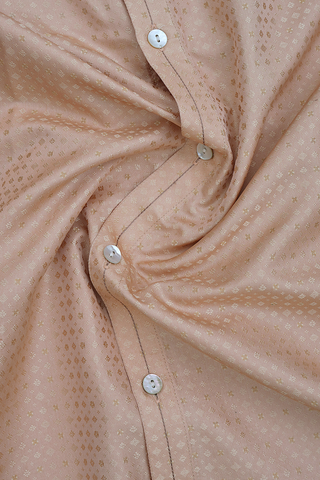 Regular Collar Jacquard Pastel Rose Tan Banaras Silk Shirt