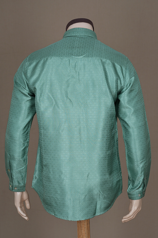 Regular Collar Jacquard Soft Mint Blue Banaras Silk Shirt