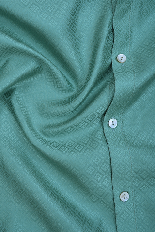 Regular Collar Jacquard Soft Mint Blue Banaras Silk Shirt