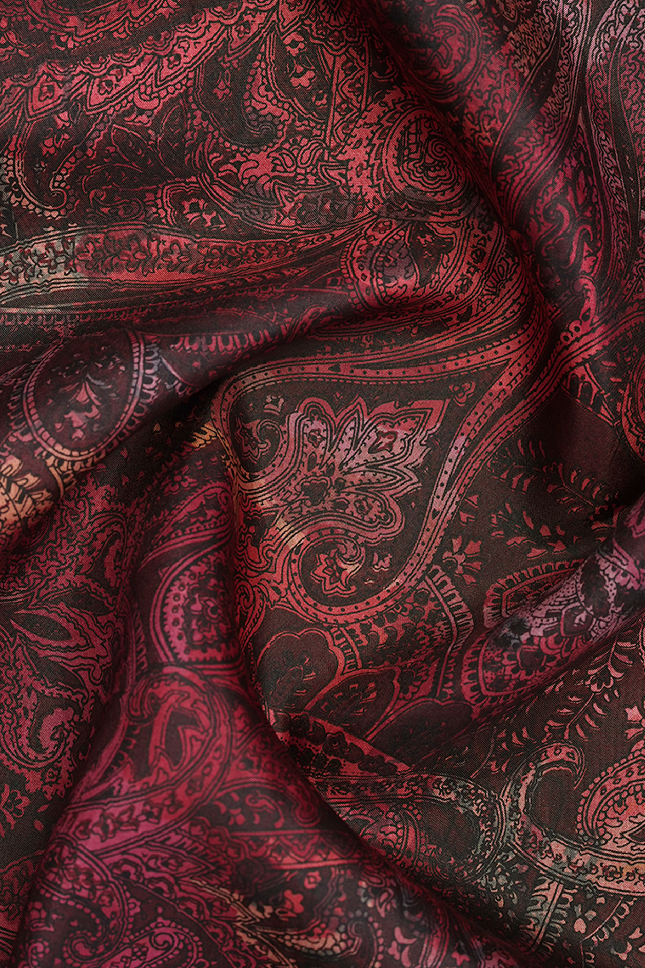 Regular Collar Burgundy Red Printed Silk Shirt
