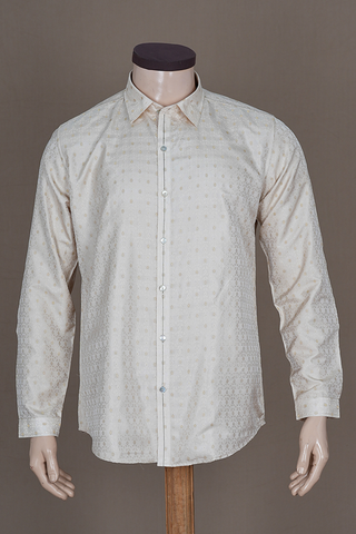 Regular Collar Ogee Design Ivory Banaras Silk Shirt