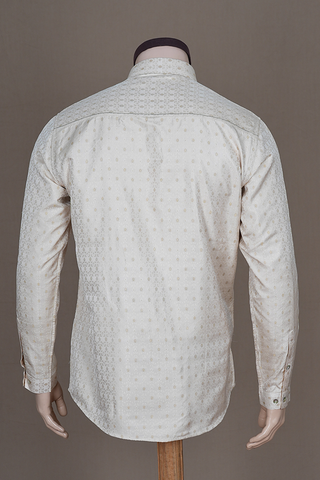 Regular Collar Ogee Design Ivory Banaras Silk Shirt
