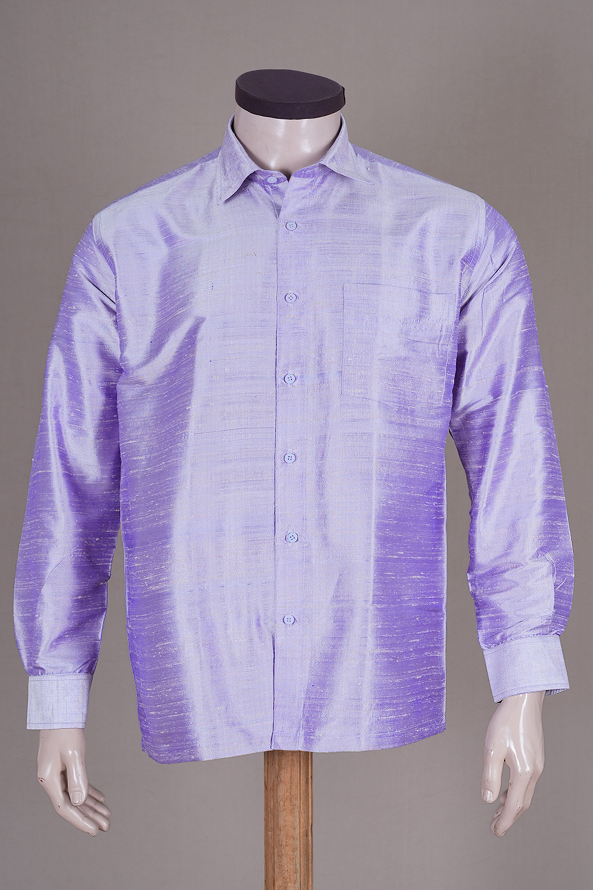 Regular Collar Pastel Purple Raw Silk Shirt
