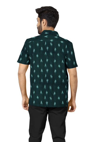 Regular Collar Pine Green Ikat Cotton Shirt