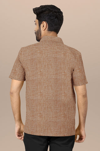 Regular Collar Plain Beige Cotton Shirt